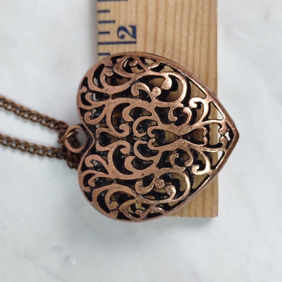 Copper Scroll Work Puff Heart Necklace - Picture 5 of 6